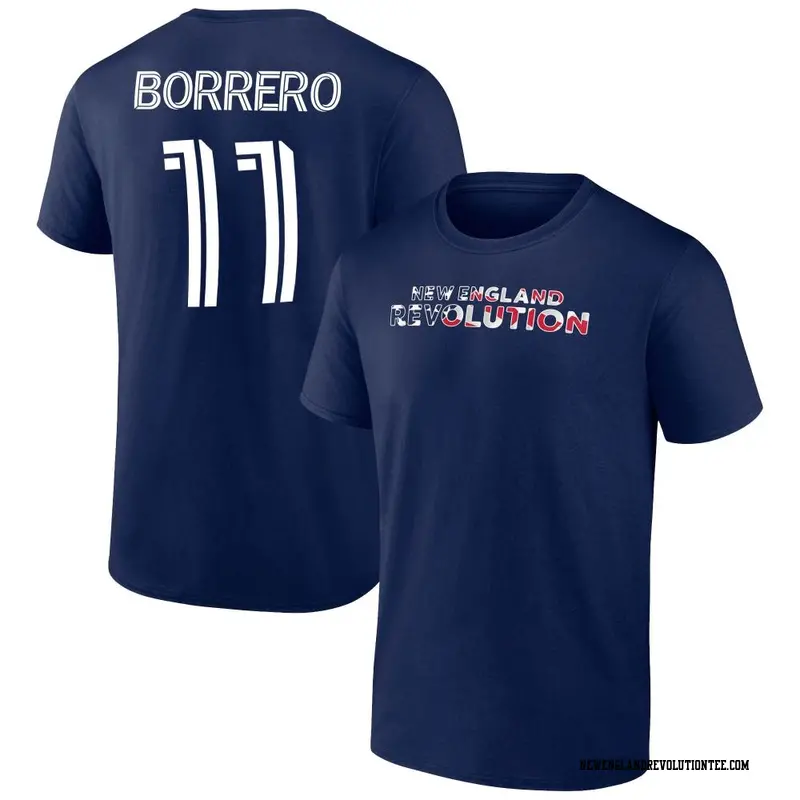 Men's New England Revolution ＃11 Dylan Borrero Navy Name & Number Banner Wave T-Shirt