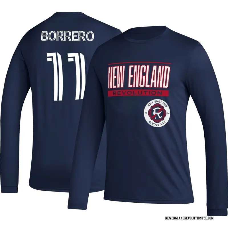 Men's New England Revolution ＃11 Dylan Borrero Navy Name & Number Club Long Sleeve T-Shirt