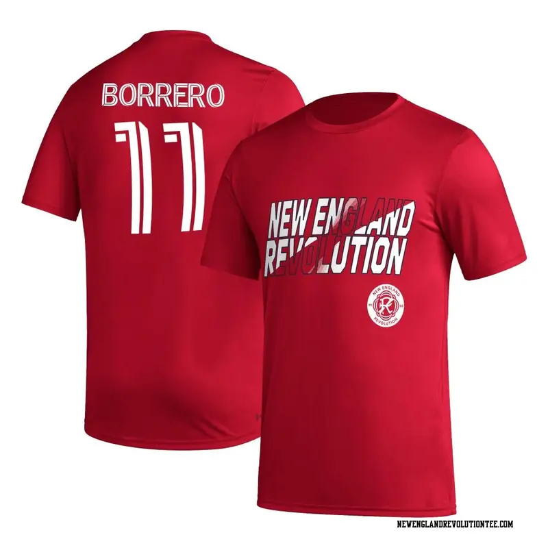 Men's New England Revolution ＃11 Dylan Borrero Red Name & Number Hook T-Shirt