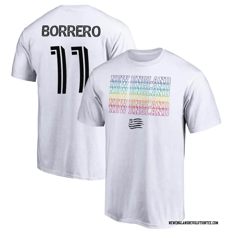 Men's New England Revolution ＃11 Dylan Borrero White Name & Number City Pride T-Shirt