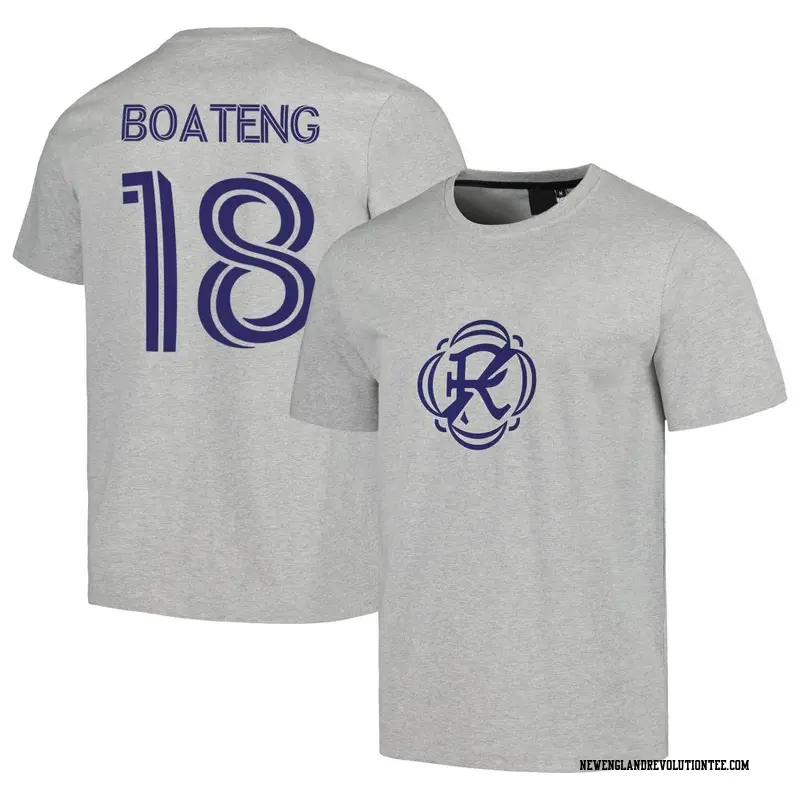 Men's New England Revolution ＃18 Emmanuel Boateng Gray Name & Number Culture Heavy T-Shirt