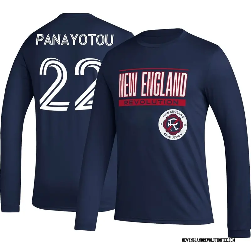 Men's New England Revolution ＃22 Jack Panayotou Navy Name & Number Club Long Sleeve T-Shirt