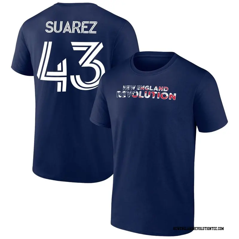 Men's New England Revolution ＃43 Santiago Suarez Navy Name & Number Banner Wave T-Shirt