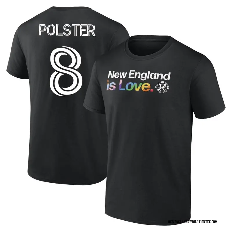 Men's New England Revolution ＃8 Matt Polster Black Name & Number City Pride T-Shirt