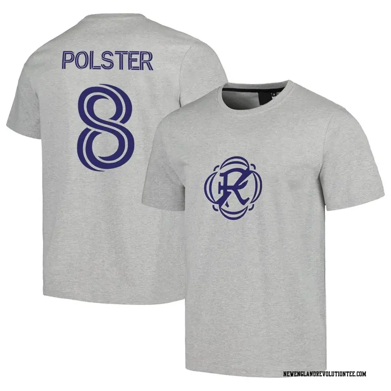 Men's New England Revolution ＃8 Matt Polster Gray Name & Number Culture Heavy T-Shirt