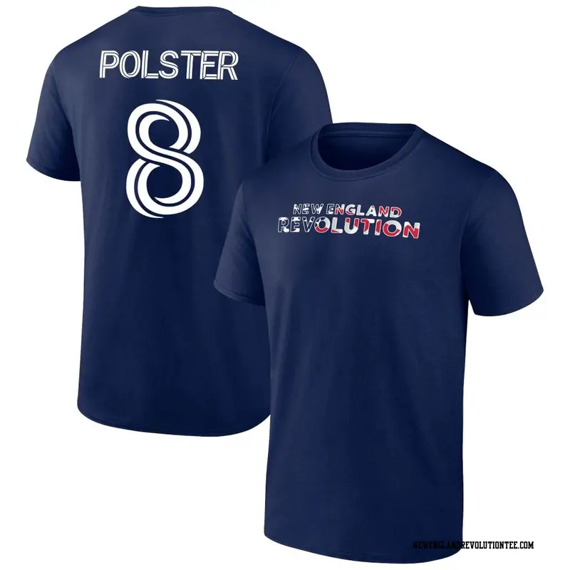 Men's New England Revolution ＃8 Matt Polster Navy Name & Number Banner Wave T-Shirt