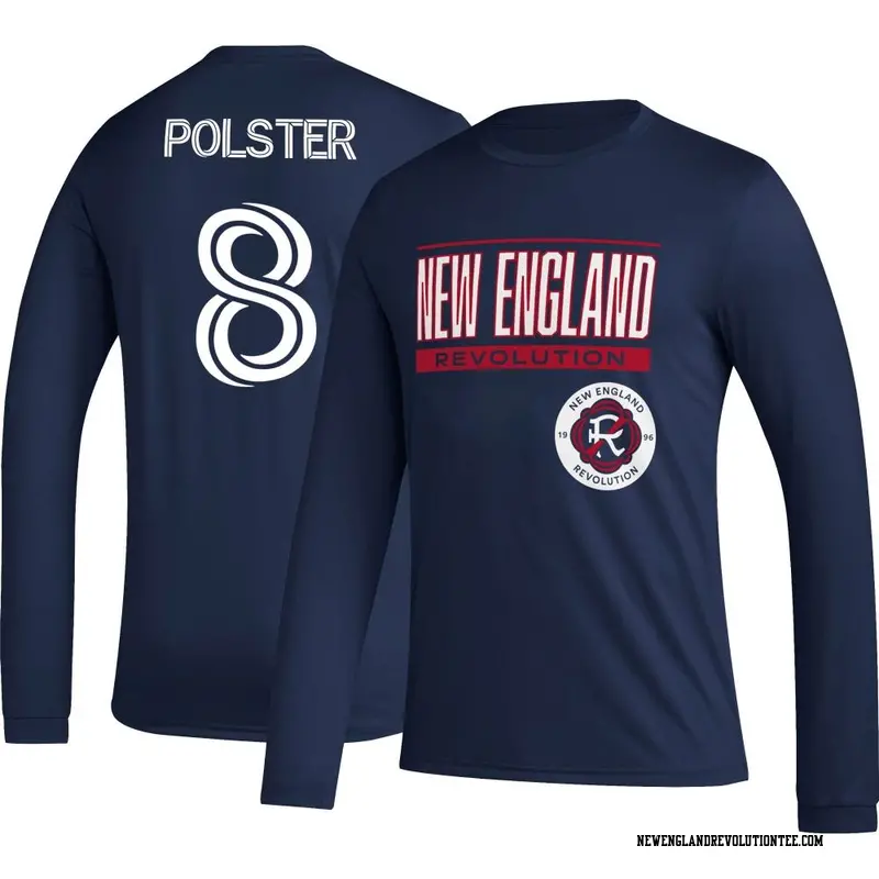 Men's New England Revolution ＃8 Matt Polster Navy Name & Number Club Long Sleeve T-Shirt