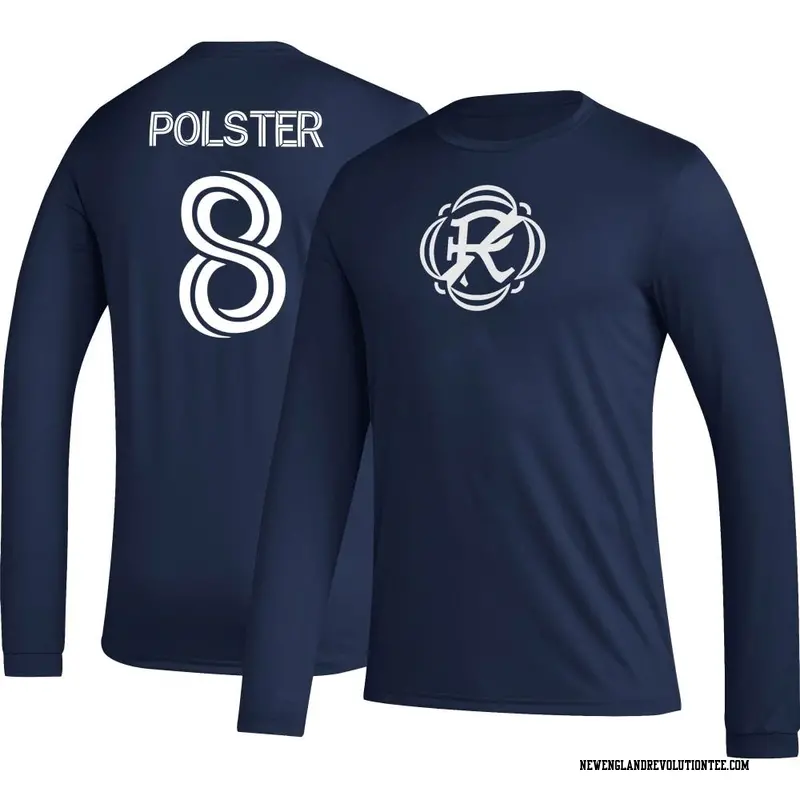 Men's New England Revolution ＃8 Matt Polster Navy Name & Number Icon Long Sleeve T-Shirt