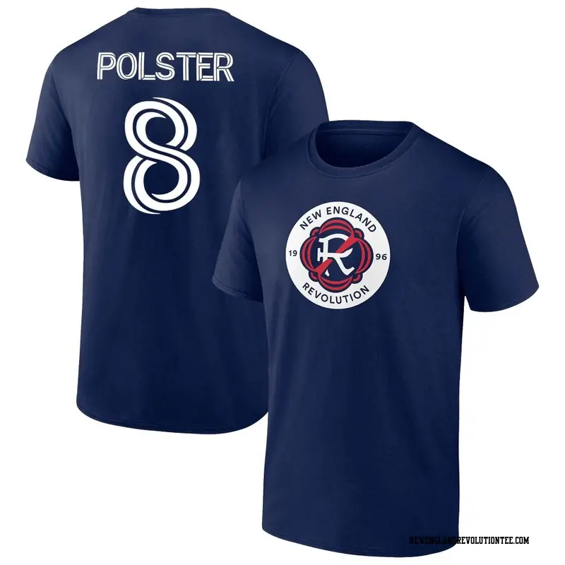 Men's New England Revolution ＃8 Matt Polster Navy Name & Number T-Shirt