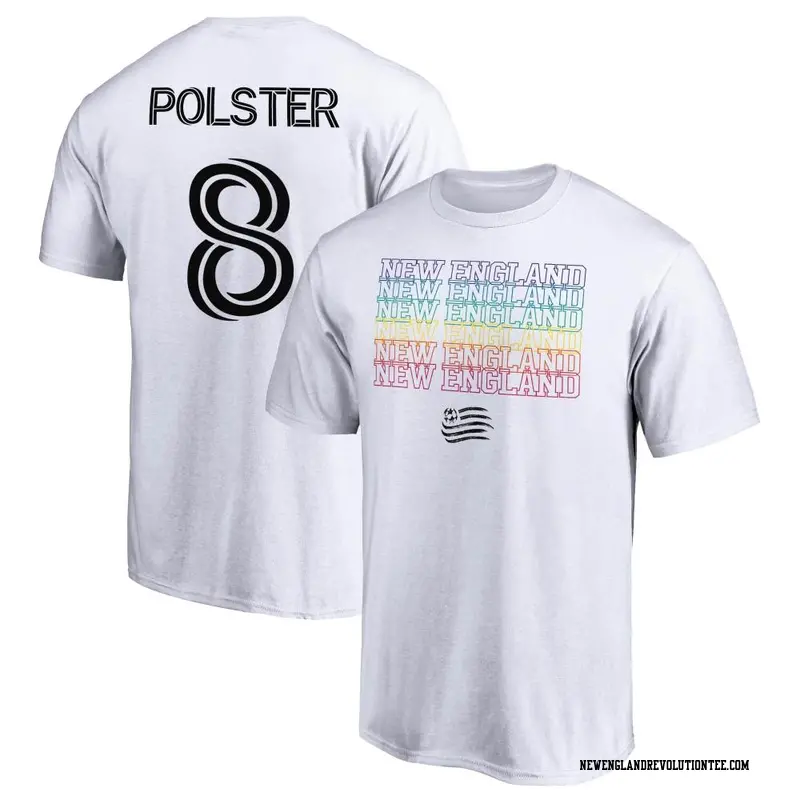 Men's New England Revolution ＃8 Matt Polster White Name & Number City Pride T-Shirt