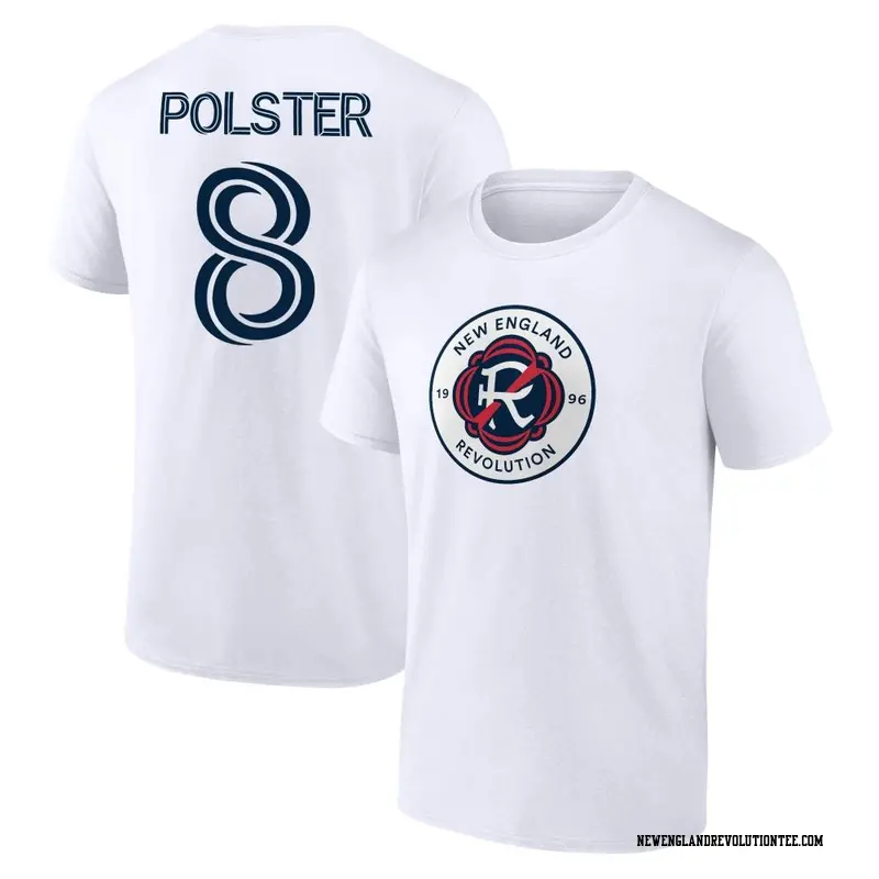 Men's New England Revolution ＃8 Matt Polster White Name & Number T-Shirt