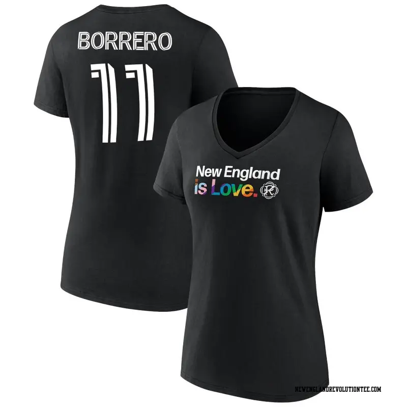 Women's New England Revolution ＃11 Dylan Borrero Black Name & Number City Pride V-Neck T-Shirt