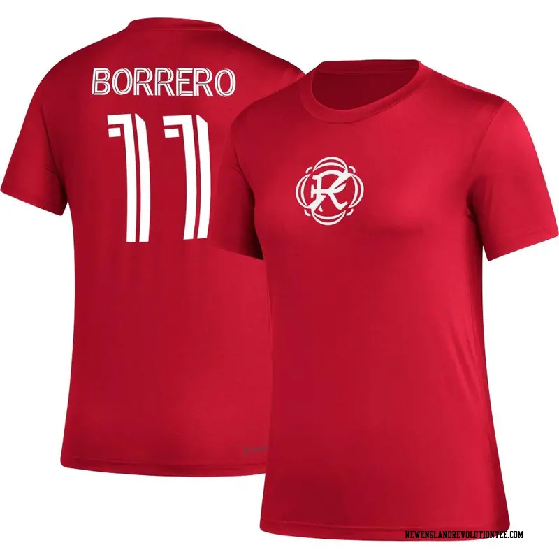 Women's New England Revolution ＃11 Dylan Borrero Red Name & Number Icon T-Shirt