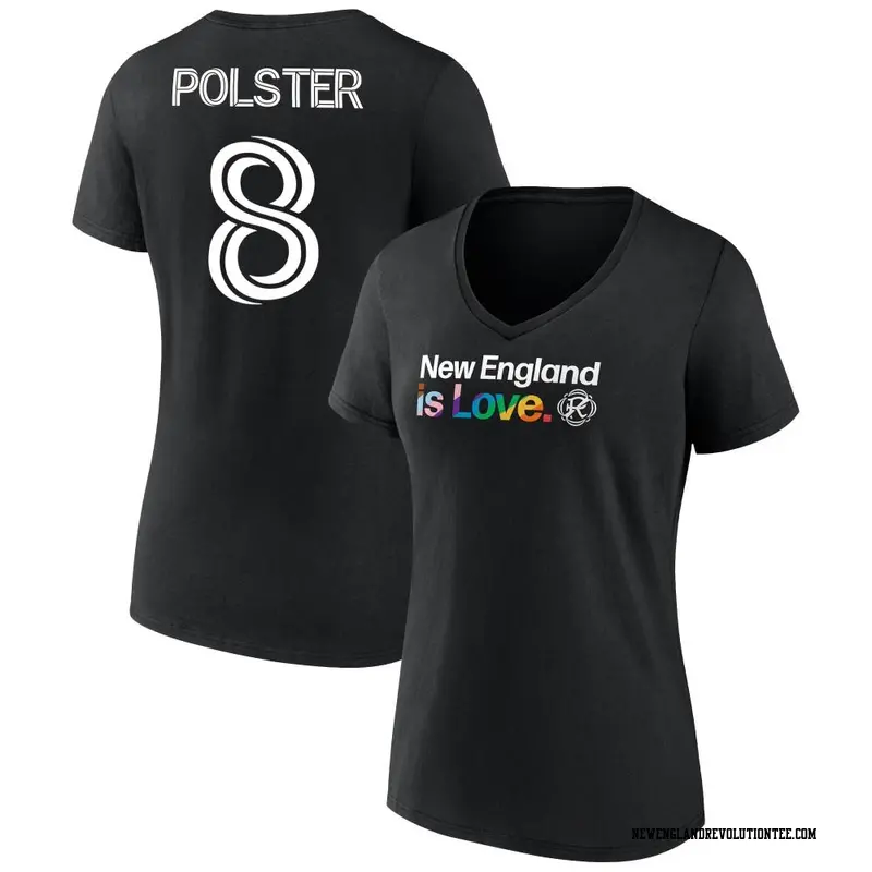 Women's New England Revolution ＃8 Matt Polster Black Name & Number City Pride V-Neck T-Shirt