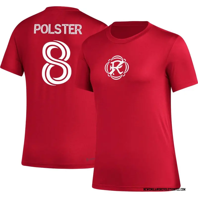 Women's New England Revolution ＃8 Matt Polster Red Name & Number Icon T-Shirt