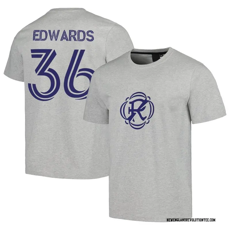 Youth New England Revolution ＃36 Earl Edwards Gray Name & Number Culture Heavy T-Shirt