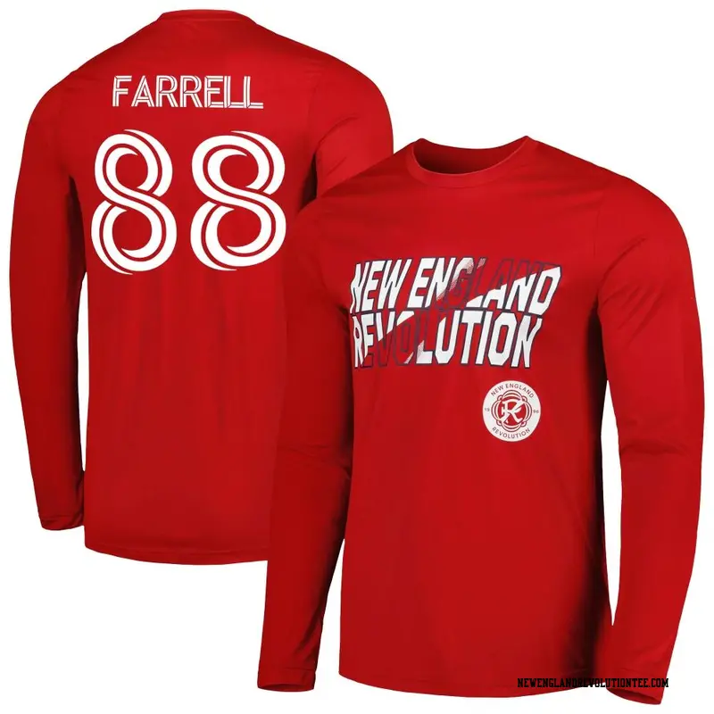 Youth New England Revolution ＃88 Andrew Farrell Red Name & Number Hook Long Sleeve T-Shirt